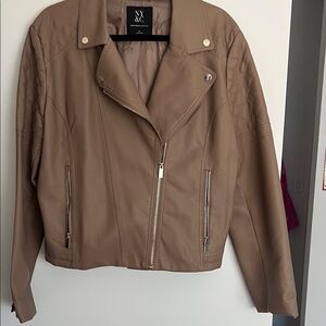 New York & Company Tan Leather Jacket with Quilted Detail